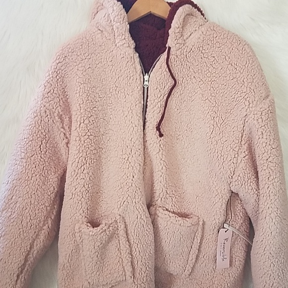 Wine & Pink Reversible Sherpa Coat - Picture 7 of 8